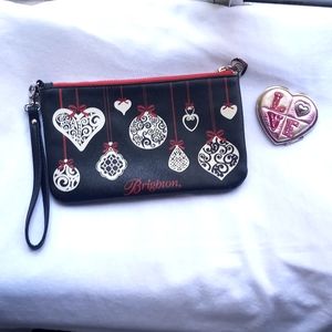 Brighton Wristlet Clutch Bag + Pocket Mirror! Joy, Happy, Peace, Love Wristlet.